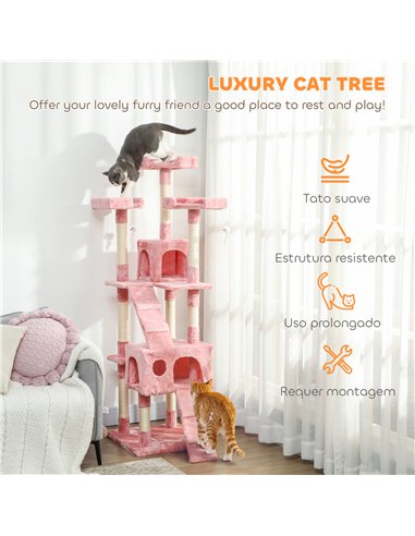 PawHut 173cm Cat Tree Scratching House, Activity Play Centre, Pink