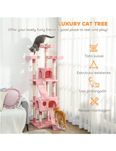 PawHut 173cm Cat Tree Scratching House, Activity Play Centre, Pink - pic 176940 | FastDaddyshop