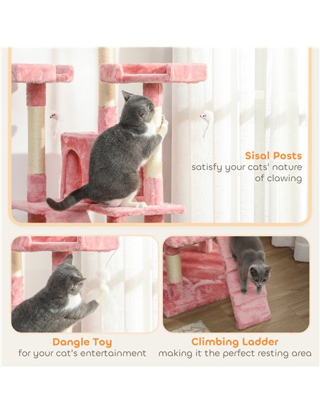 PawHut 173cm Cat Tree Scratching House, Activity Play Centre, Pink - pic 176941 | FastDaddyshop