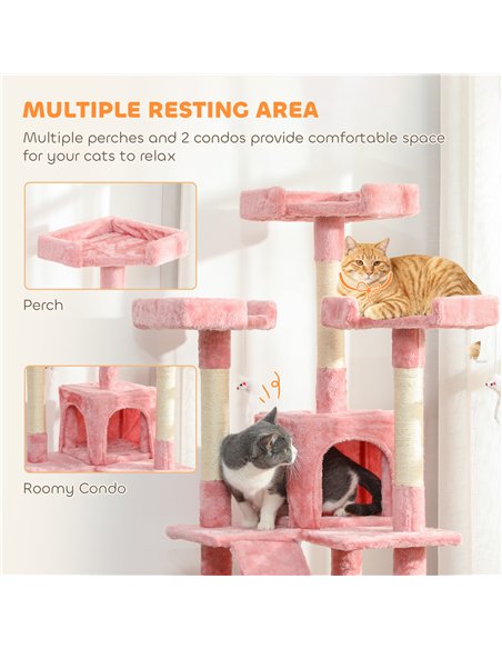 PawHut 173cm Cat Tree Scratching House, Activity Play Centre, Pink - pic 176942 | FastDaddyshop