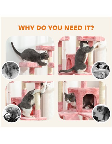 PawHut 173cm Cat Tree Scratching House, Activity Play Centre, Pink