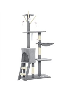 PawHut Multi-Level Cat Tower, 134cm Cat Tree with Condo and Sisal Scratching Posts for Indoor Kittens, Grey