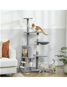 PawHut Multi-Level Cat Tower, 134cm Cat Tree with Condo and Sisal Scratching Posts for Indoor Kittens, Grey 2