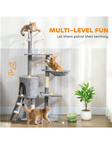 PawHut Multi-Level Cat Tower, 134cm Cat Tree with Condo and Sisal Scratching Posts for Indoor Kittens, Grey