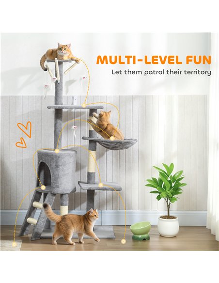 PawHut Multi-Level Cat Tower, 134cm Cat Tree with Condo and Sisal Scratching Posts for Indoor Kittens, Grey - pic 176949 | FastDaddyshop