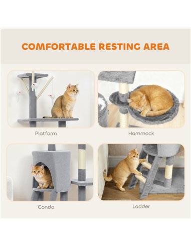 PawHut Multi-Level Cat Tower, 134cm Cat Tree with Condo and Sisal Scratching Posts for Indoor Kittens, Grey