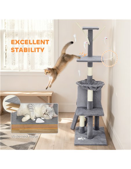 PawHut Multi-Level Cat Tower, 134cm Cat Tree with Condo and Sisal Scratching Posts for Indoor Kittens, Grey - pic 176951 | FastDaddyshop