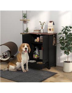 PawHut Pet Feeding Station with Raised Dog Bowls, Adjustable Panel, Hooks, Black 2