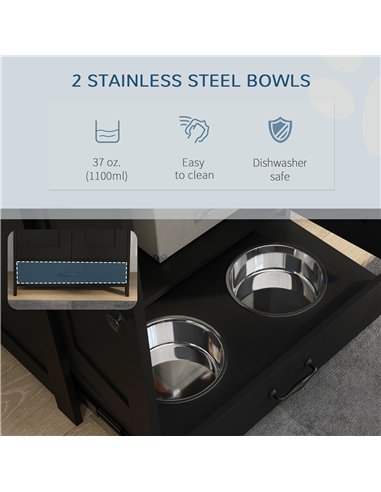 PawHut Pet Feeding Station with Raised Dog Bowls, Adjustable Panel, Hooks, Black