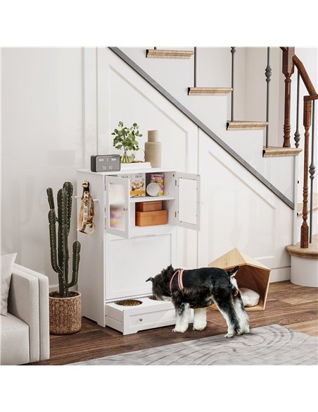 PawHut Dog Feeding Station with 2 Storage Cabinets, 2 Elevated Bowls, Side Hooks, Anti-tip Kit for Water and Feeding Supplies - pic 176965 | FastDaddyshop