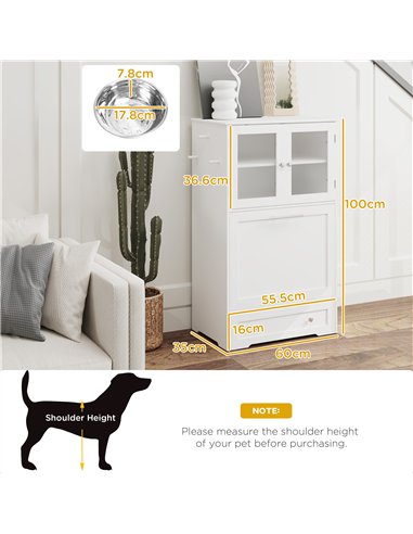 PawHut Dog Feeding Station with 2 Storage Cabinets, 2 Elevated Bowls, Side Hooks, Anti-tip Kit for Water and Feeding Supplies