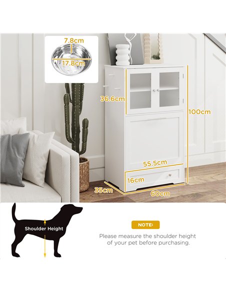 PawHut Dog Feeding Station with 2 Storage Cabinets, 2 Elevated Bowls, Side Hooks, Anti-tip Kit for Water and Feeding Supplies - pic 176966 | FastDaddyshop