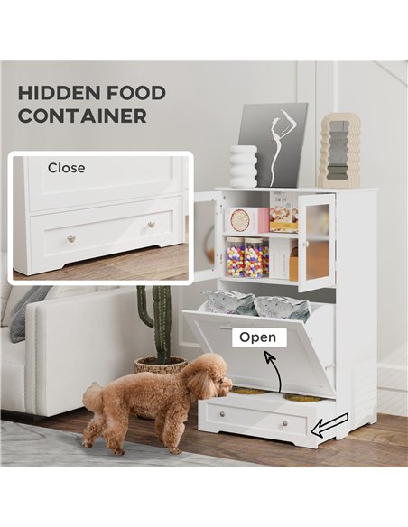 PawHut Dog Feeding Station with 2 Storage Cabinets, 2 Elevated Bowls, Side Hooks, Anti-tip Kit for Water and Feeding Supplies - pic 176967 | FastDaddyshop