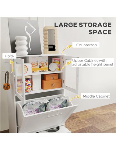 PawHut Dog Feeding Station with 2 Storage Cabinets, 2 Elevated Bowls, Side Hooks, Anti-tip Kit for Water and Feeding Supplies