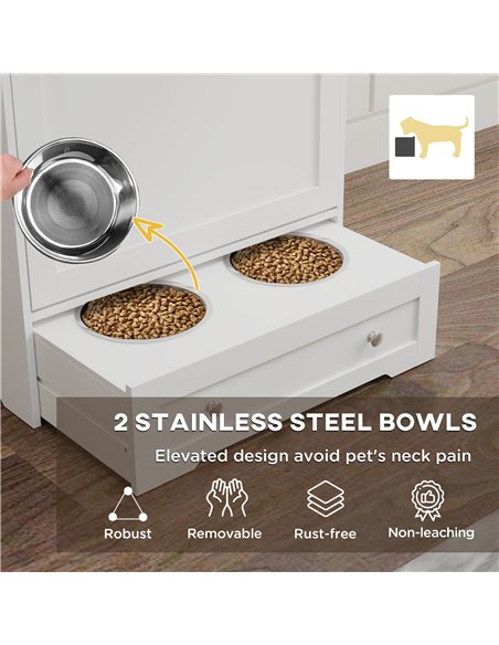 PawHut Dog Feeding Station with 2 Storage Cabinets, 2 Elevated Bowls, Side Hooks, Anti-tip Kit for Water and Feeding Supplies - pic 176969 | FastDaddyshop