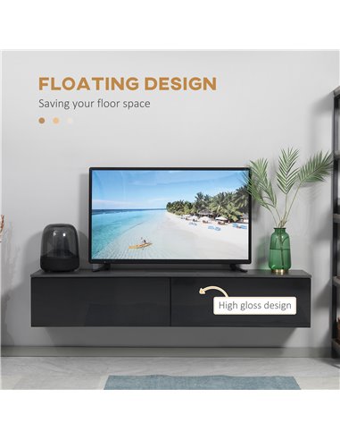 Homcom 1600mm High Gloss Floating TV Unit Stand with Storage Cupboards, Grey & Black