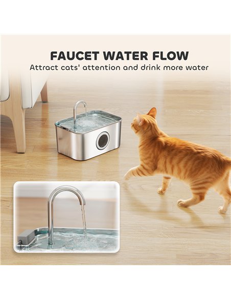 PawHut 3.2L Cat Water Fountain for Drinking, Cat Fountain Stainless Steel with Visible Water-Level Window, Ultra-Silent Pump - pic 176977 | FastDaddyshop