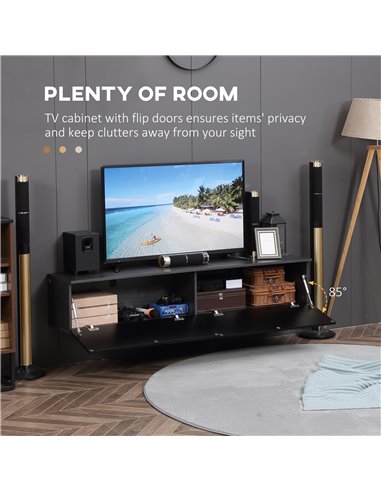 Homcom 1600mm High Gloss Floating TV Unit Stand with Storage Cupboards, Grey & Black