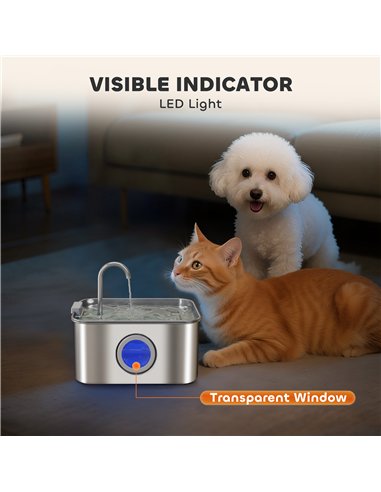 PawHut 3.2L Cat Water Fountain for Drinking, Cat Fountain Stainless Steel with Visible Water-Level Window, Ultra-Silent Pump