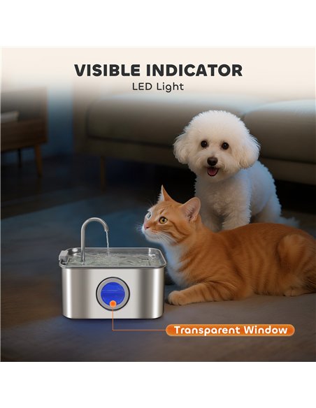 PawHut 3.2L Cat Water Fountain for Drinking, Cat Fountain Stainless Steel with Visible Water-Level Window, Ultra-Silent Pump - pic 176981 | FastDaddyshop