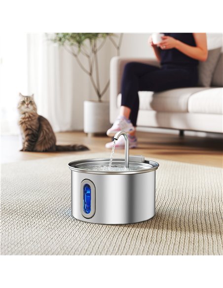 PawHut 2.5L Stainless Steel Cat Water Fountain for Drinking with Ultra-Silent Pump, Water-Level Window, 7 Filters - pic 176983 | FastDaddyshop