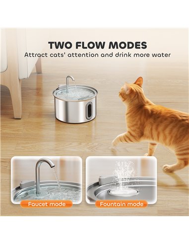PawHut 2.5L Stainless Steel Cat Water Fountain for Drinking with Ultra-Silent Pump, Water-Level Window, 7 Filters