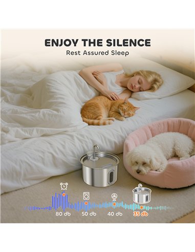 PawHut 2.5L Stainless Steel Cat Water Fountain for Drinking with Ultra-Silent Pump, Water-Level Window, 7 Filters