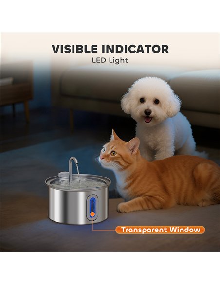 PawHut 2.5L Stainless Steel Cat Water Fountain for Drinking with Ultra-Silent Pump, Water-Level Window, 7 Filters - pic 176990 | FastDaddyshop