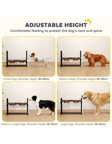 PawHut Raised Dog Bowls with Stand, 4 Heights Adjustable Pet Feeder with 3 Adjustable Angles for Small, Medium & Large Breeds, B