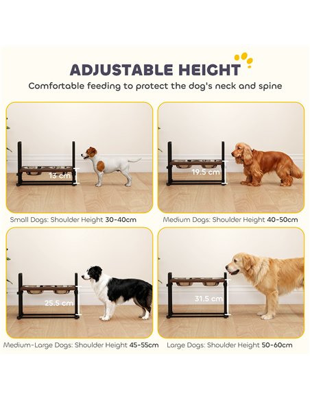PawHut Raised Dog Bowls with Stand, 4 Heights Adjustable Pet Feeder with 3 Adjustable Angles for Small, Medium & Large Breeds, B - pic 176994 | FastDaddyshop