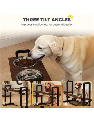 PawHut Raised Dog Bowls with Stand, 4 Heights Adjustable Pet Feeder with 3 Adjustable Angles for Small, Medium & Large Breeds, B