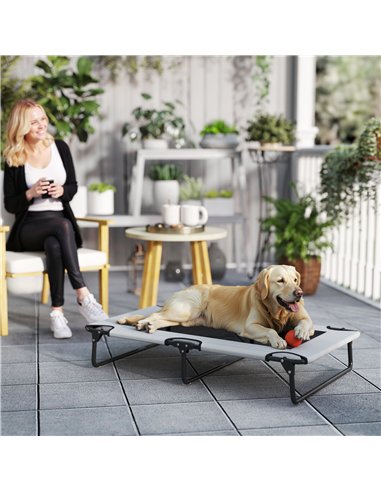 PawHut Portable Raised Dog Bed, Elevated Pet Cot with Breathable Mesh for Indoor Outdoor, for Large Dogs, Light Grey