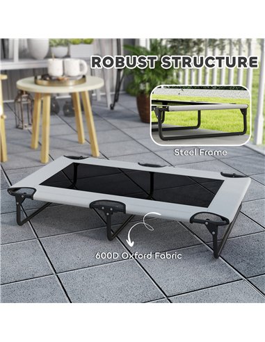 PawHut Portable Raised Dog Bed, Elevated Pet Cot with Breathable Mesh for Indoor Outdoor, for Large Dogs, Light Grey