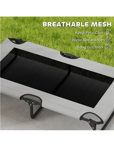 PawHut Portable Raised Dog Bed, Elevated Pet Cot with Breathable Mesh for Indoor Outdoor, for Large Dogs, Light Grey