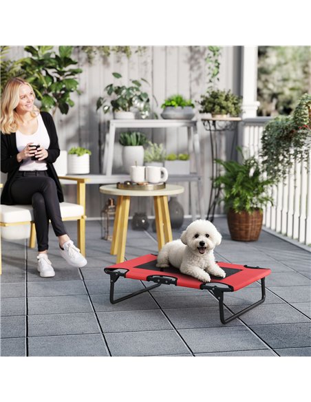 PawHut Portable Raised Dog Bed, Elevated Pet Cot with Breathable Mesh for Indoor Outdoor, for Small Medium Dogs, Red - pic 177010 | FastDaddyshop