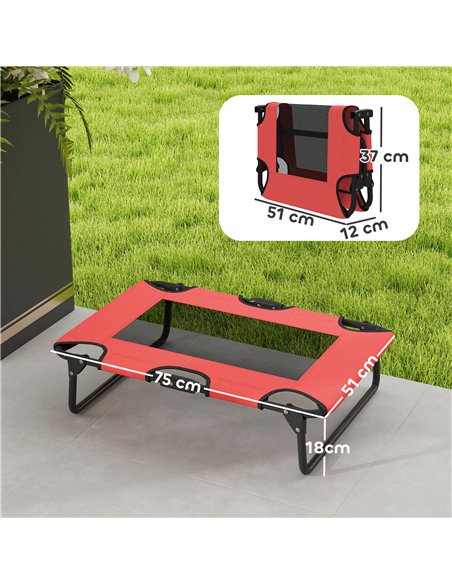 PawHut Portable Raised Dog Bed, Elevated Pet Cot with Breathable Mesh for Indoor Outdoor, for Small Medium Dogs, Red - pic 177011 | FastDaddyshop