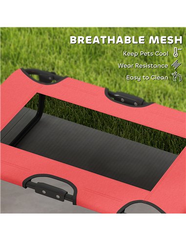 PawHut Portable Raised Dog Bed, Elevated Pet Cot with Breathable Mesh for Indoor Outdoor, for Small Medium Dogs, Red