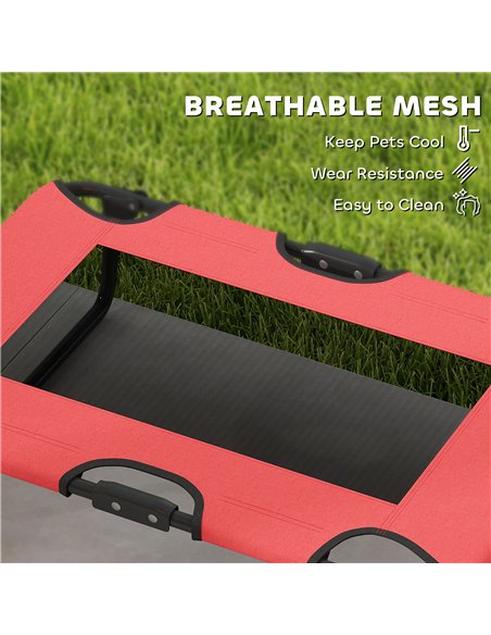 PawHut Portable Raised Dog Bed, Elevated Pet Cot with Breathable Mesh for Indoor Outdoor, for Small Medium Dogs, Red - pic 177015 | FastDaddyshop