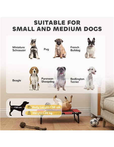 PawHut Portable Raised Dog Bed, Elevated Pet Cot with Breathable Mesh for Indoor Outdoor, for Small Medium Dogs, Red - pic 177016 | FastDaddyshop