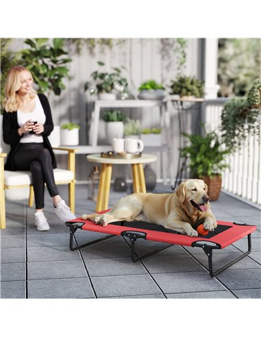 PawHut Portable Raised Dog Bed, Elevated Pet Cot with Breathable Mesh for Indoor Outdoor, for Large Dogs, Red