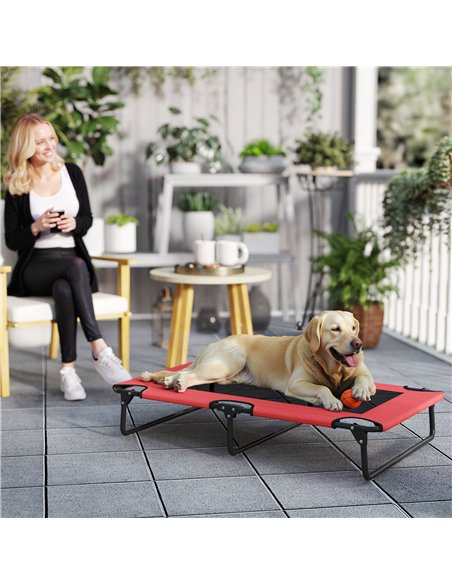 PawHut Portable Raised Dog Bed, Elevated Pet Cot with Breathable Mesh for Indoor Outdoor, for Large Dogs, Red - pic 177019 | FastDaddyshop