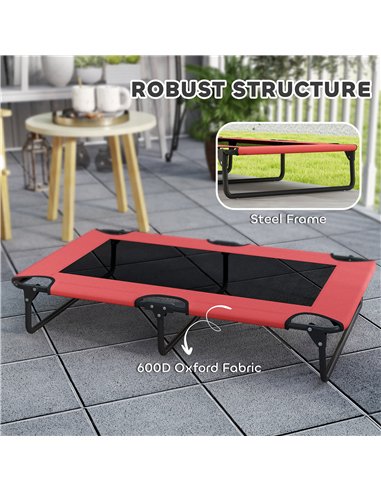 PawHut Portable Raised Dog Bed, Elevated Pet Cot with Breathable Mesh for Indoor Outdoor, for Large Dogs, Red