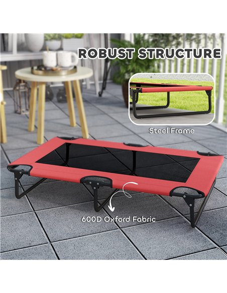PawHut Portable Raised Dog Bed, Elevated Pet Cot with Breathable Mesh for Indoor Outdoor, for Large Dogs, Red - pic 177022 | FastDaddyshop