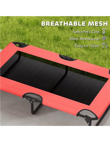 PawHut Portable Raised Dog Bed, Elevated Pet Cot with Breathable Mesh for Indoor Outdoor, for Large Dogs, Red - pic 177024 | FastDaddyshop