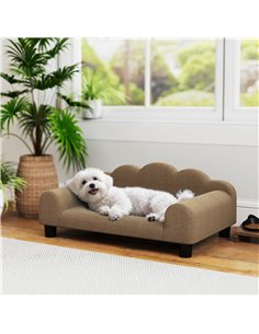 PawHut Elevated Dog Sofa Bed, Breathable Pet Sofa with Backrest and Armrest for Small Dogs, Brown 2