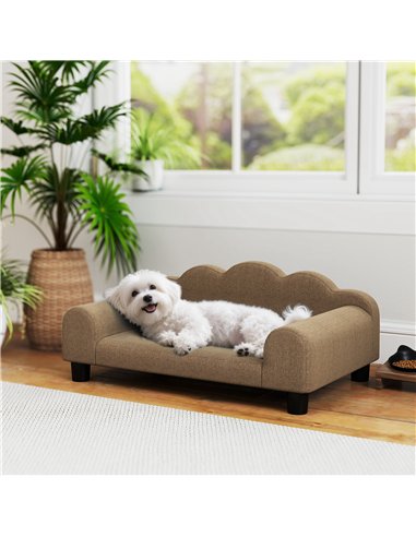 PawHut Elevated Dog Sofa Bed, Breathable Pet Sofa with Backrest and Armrest for Small Dogs, Brown