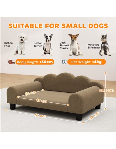 PawHut Elevated Dog Sofa Bed, Breathable Pet Sofa with Backrest and Armrest for Small Dogs, Brown