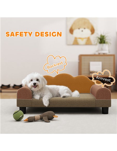 PawHut Elevated Dog Sofa Bed, Breathable Pet Sofa with Backrest and Armrest for Small Dogs, Brown - pic 177031 | FastDaddyshop
