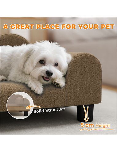 PawHut Elevated Dog Sofa Bed, Breathable Pet Sofa with Backrest and Armrest for Small Dogs, Brown
