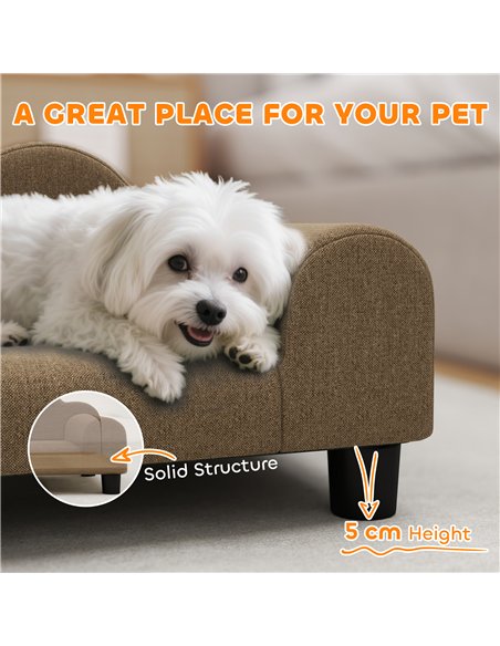 PawHut Elevated Dog Sofa Bed, Breathable Pet Sofa with Backrest and Armrest for Small Dogs, Brown - pic 177032 | FastDaddyshop